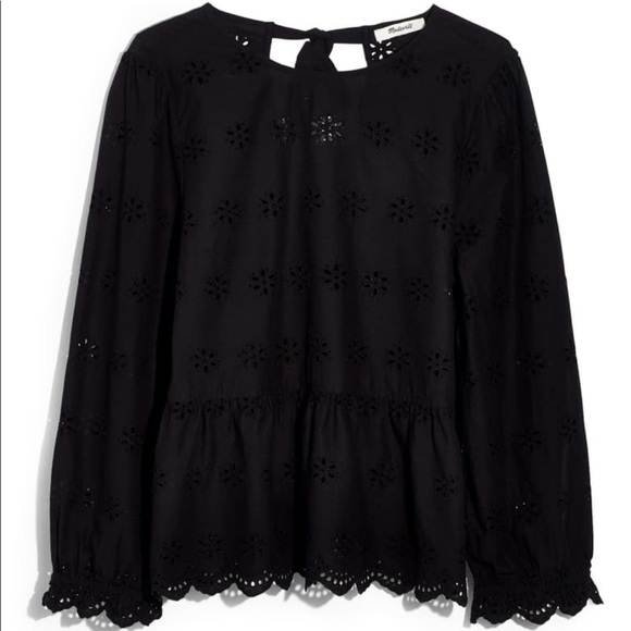 Madewell Eyelet Keyhole Peplum Top - Picture 2 of 8